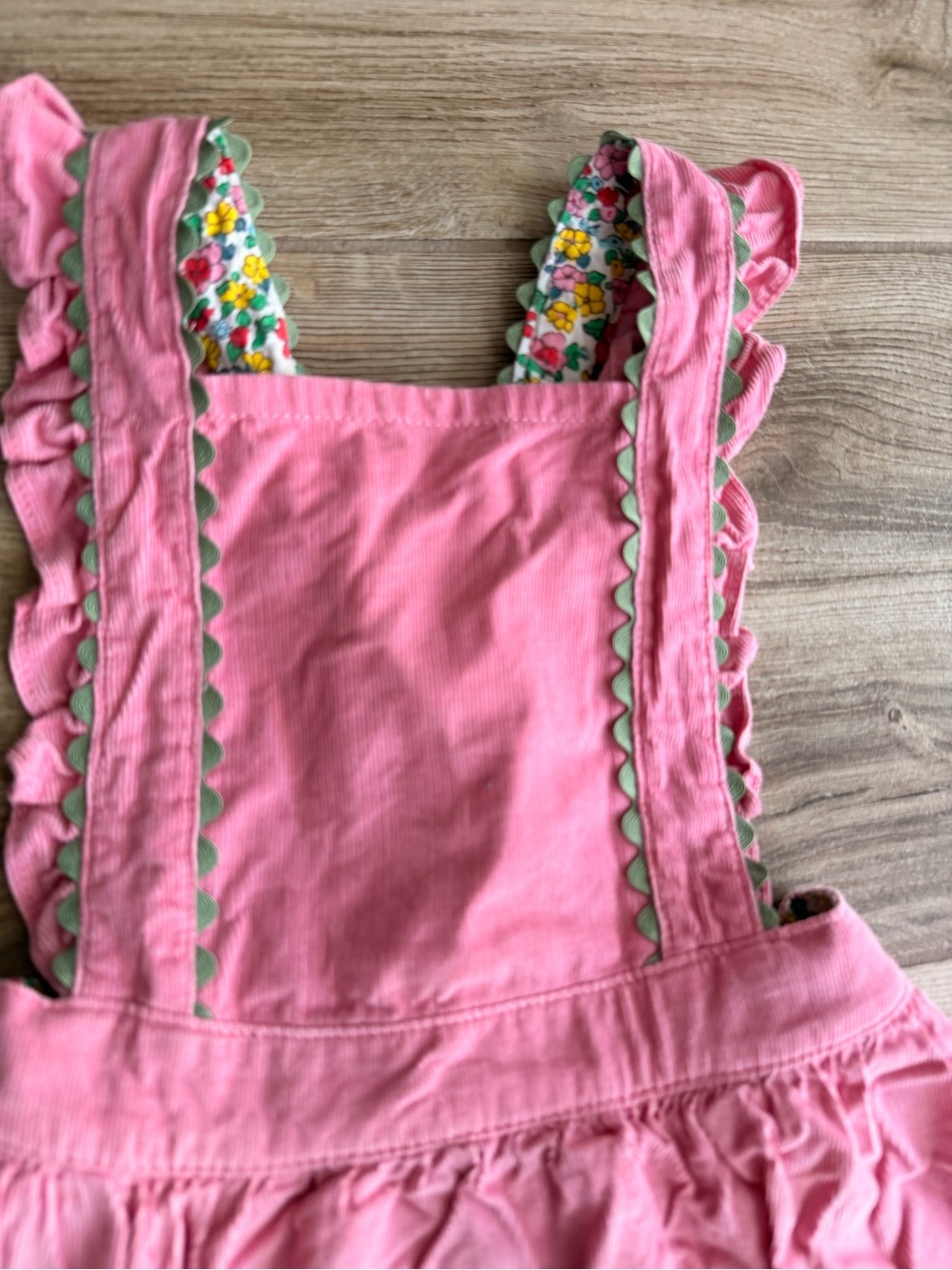 Boden Pink Ruffle Pinafore Dress with Floral Trim - Picture 3 of 6